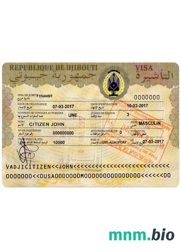 Djibouti travel visa w pełni edytowalny PSD
